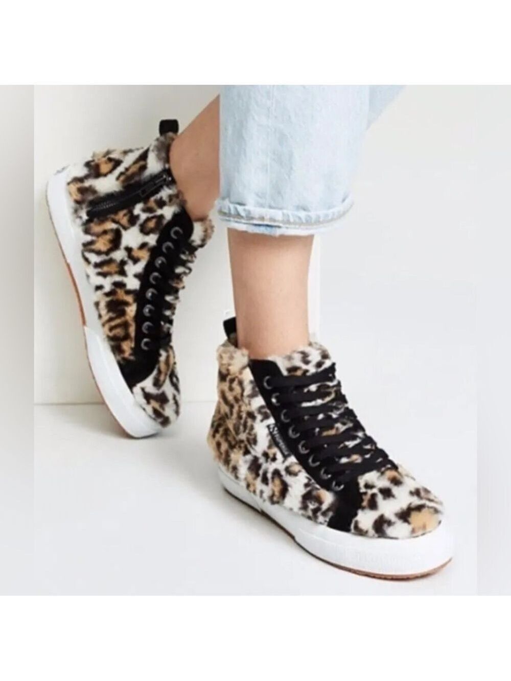 Superga X Jocelyn Leopard Fur Hi-Top Shoes - Size 6
